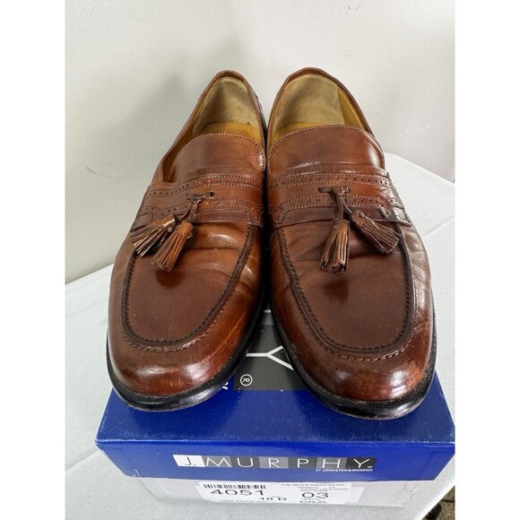 J Murphy Mens 10D Shoe Italy Cognac Brown Loafer Preppy Boxed Heritage Tassel - Picture 3 of 16